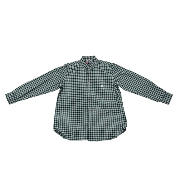 Vintage Chaps Green, White,  and Black Plaid Button Up Dress Shirt Size Large - Picture 1 of 6